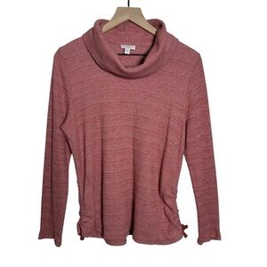 J Jill Pullover Womens Large Cotton Heather Pink Waffle Cowl Neck Knit Side Tie
